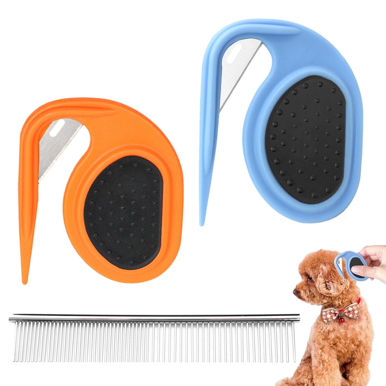 KASESSS 2 Pcs Pet Knotting Comb with Comb, Pet Open Knot Comb with Blades, Reusable Pet Knot Remover Practical Dematting Comb for Dogs and Cats Home Pet Grooming Kit Tool for Removing Knots and Mats