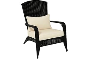 Outsunny Patio Wicker Adirondack Chair, Outdoor All-Weather Rattan Fire Pit Chair with Soft Cushions, Tall Curved Backrest and Comfortable Armrests for Deck or Garden, Deep Brown/Cream White