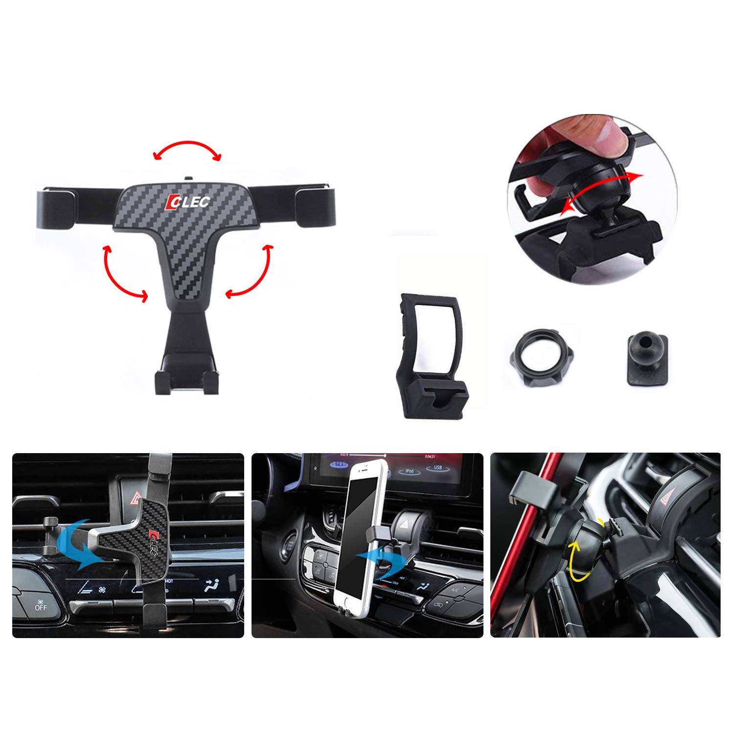 LFOTPP Car Phone Holder for CH-R CHR, Air Vent Mount Cradle Support, 360 Degree Rotation Carbon Fiber Gravity for 3.5 to 6 inches Phone