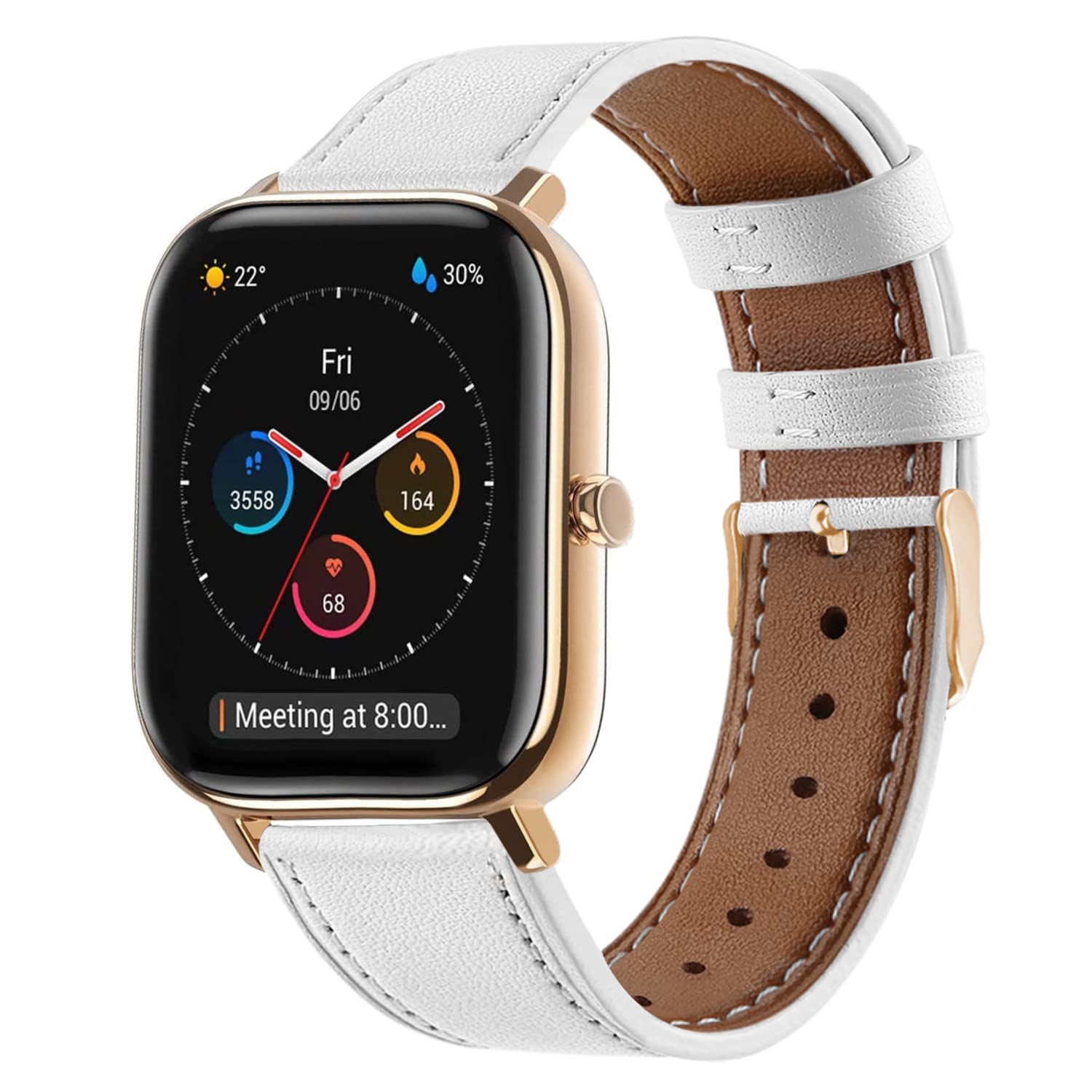 NEMUALL Leather Strap Compatible with Amazfit GTS 4/GTS 4 Mini/GTS 2/GTS 3/GTS 2e/GTS 2 Mini, 20mm Strap Lether Replacement Band for Amazfit GTR 42mm/Amazfit Bip 3 Pro/Bip S/Bip U Pro,White — image 1