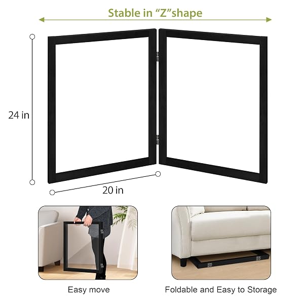 LZRS CLEAR DOG GATE FOR INDOOR USE – TRANSPARENT PET FENCE WITH SOLID HARDWOOD AND PLASTIC BOARD, STYLISH & DURABLE FREESTANDING PET GATE FOR DOORWAYS, STAIRS AND HALLWAYS-2 PANEL BLACK