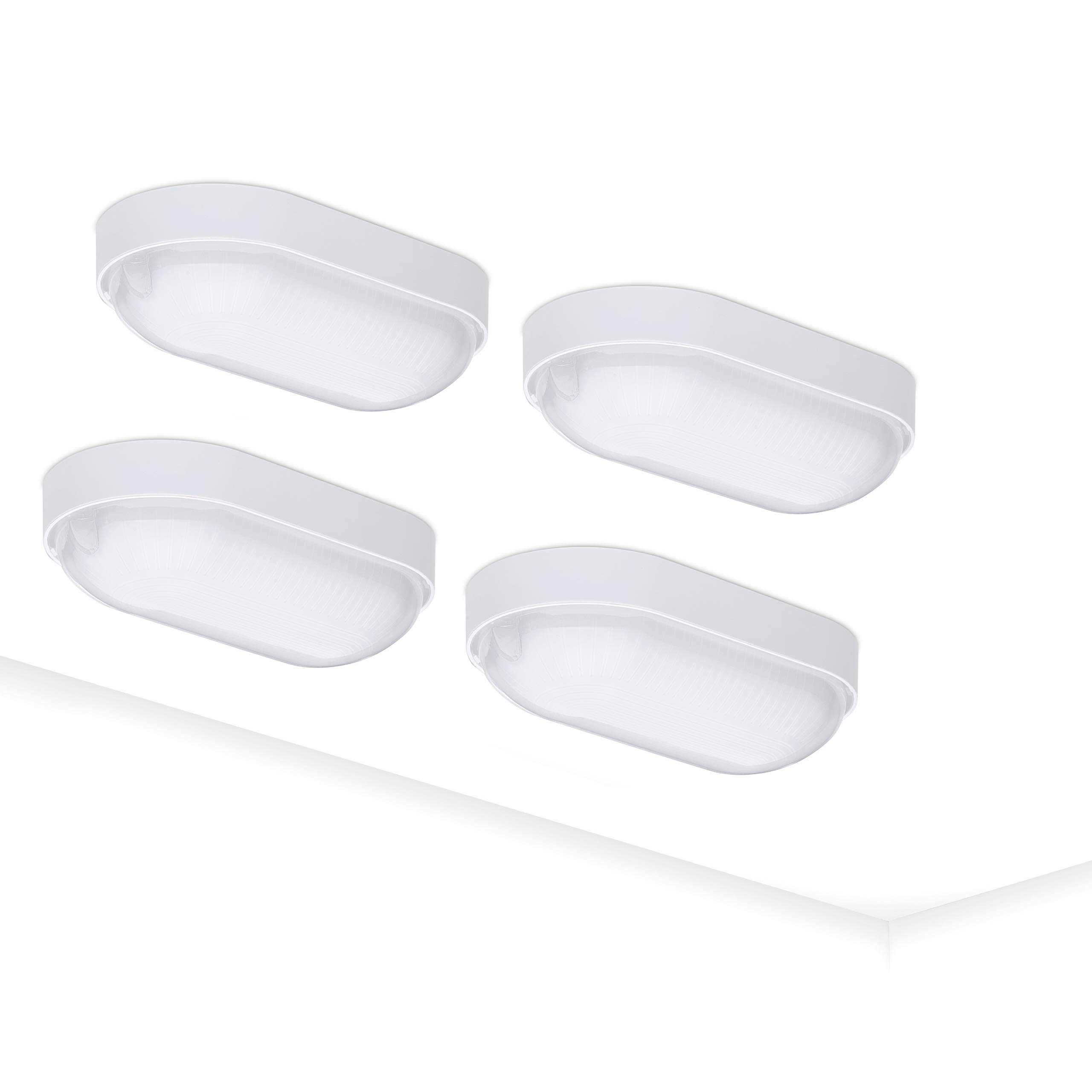 Oktaplex lighting 4X LED Bulkhead Light 9W 800lm IP65 4000 K Neutral White for Basement | Outdoor Light Waterproof | Cellar Light Oval Lamp Loft Light