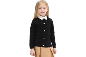 Lilax Little Girls' Knit Basic Cardigan, Long Sleeve Button Up Sweater