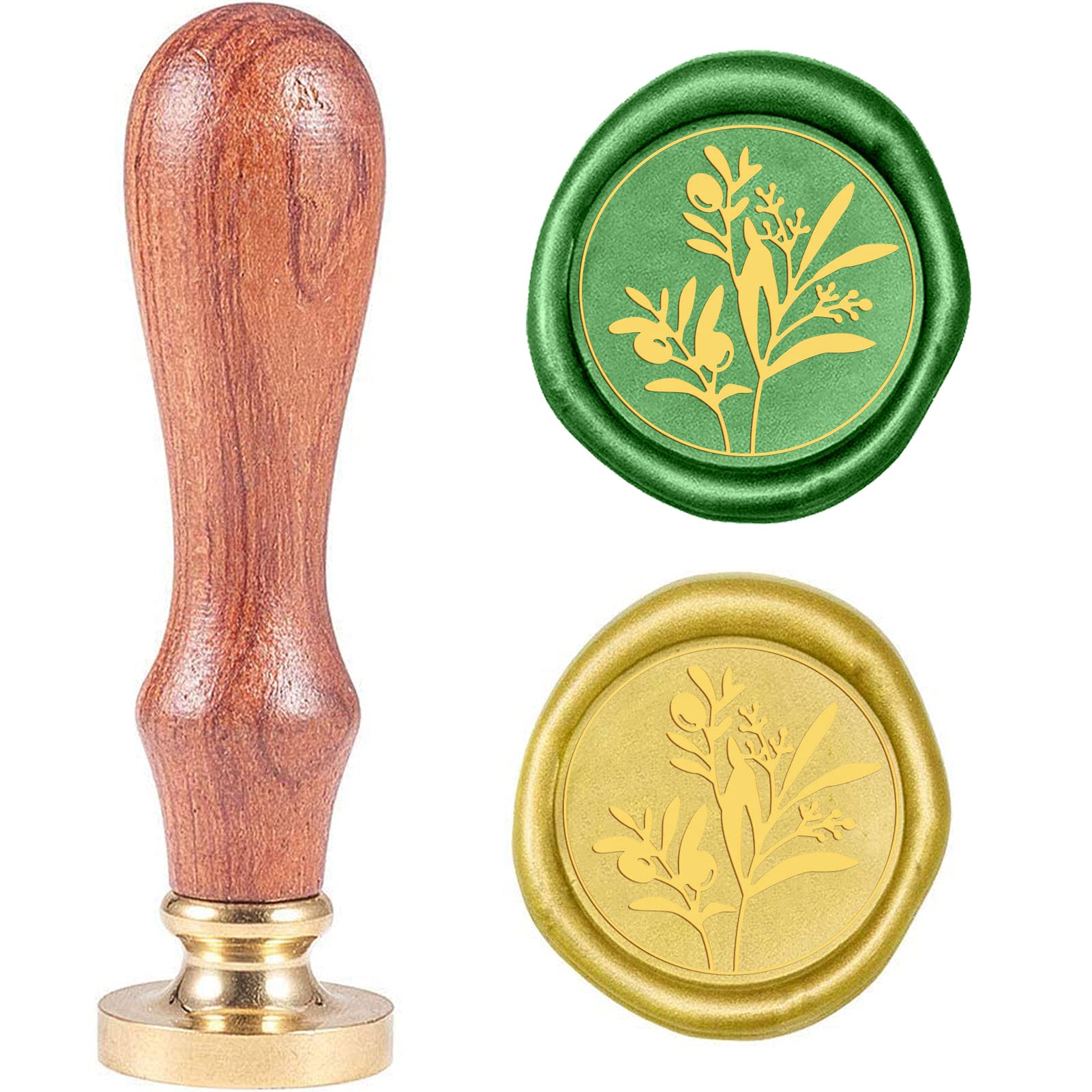 CRASPIRE Sealing Wax Stamp Olive Branch, Replaceable Sealing Stamp Head with Wooden Handle for Wedding Invitations Cards Bottle Gift Decoration