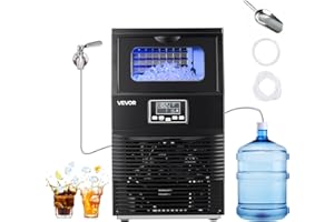 VEVOR Commercial Ice Maker Machine, 90 lbs/24h with 12Lbs Storage, 2 Water Inlet Modes, Stainless Steel Freestanding & Countertop Ice Maker with LED Display & Self-Cleaning, for Home Bar Restaurant