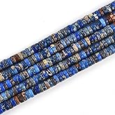 190pcs 4x2mm Dark Blue Natural Sea Sediment Imperial Jasper Heishi Disc Rondelle Spacer Stone Semi Precious Gemstone Loose Beads for Jewelry Making 15 Inch