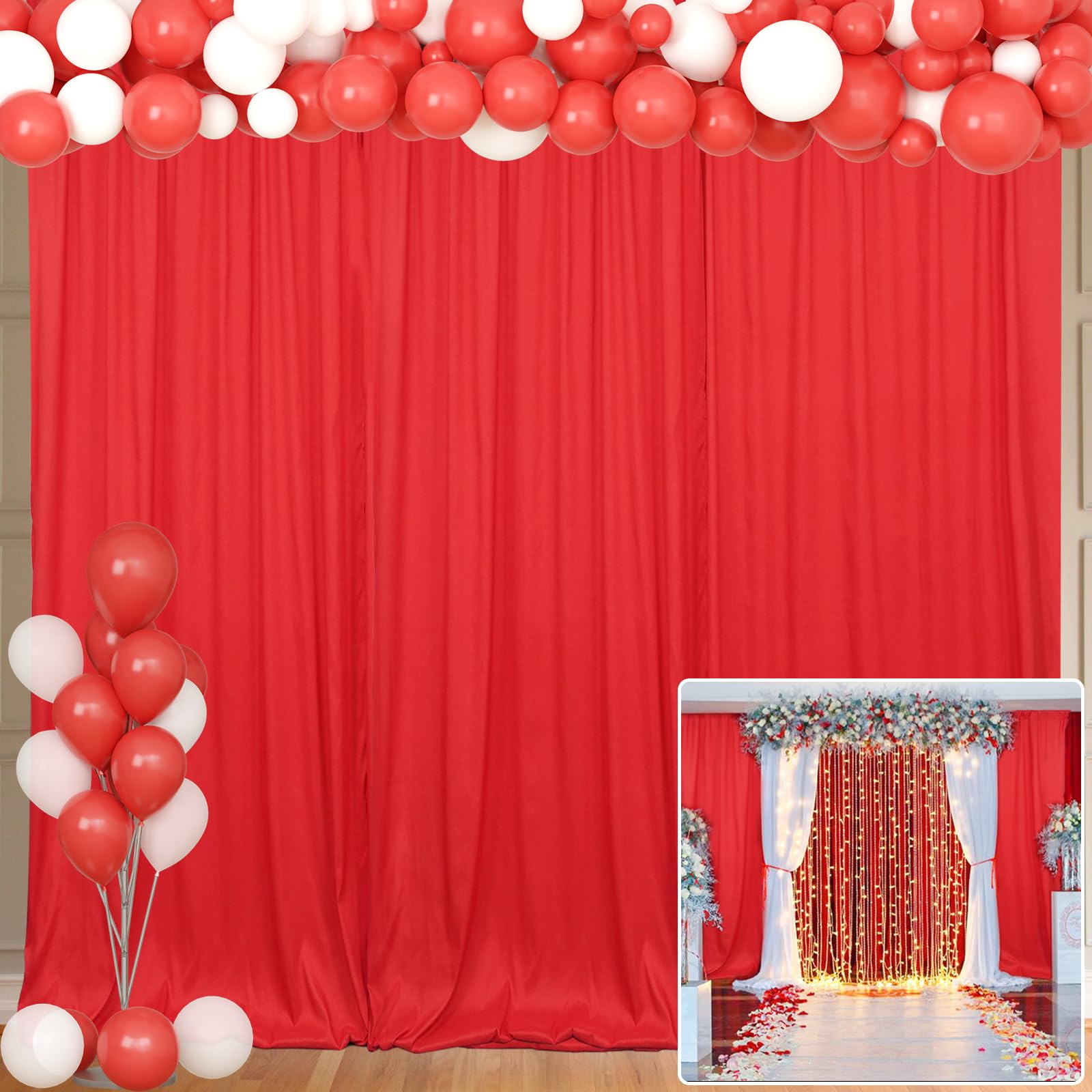 Photo 1 of 10x10FT Red Backdrop Curtains for Parties - Red Wedding Backdrop for Baby Shower Birthday Photo Home Party Curtains Backdrop 5x10FT 2 PanelsLPNPMFJ2353098