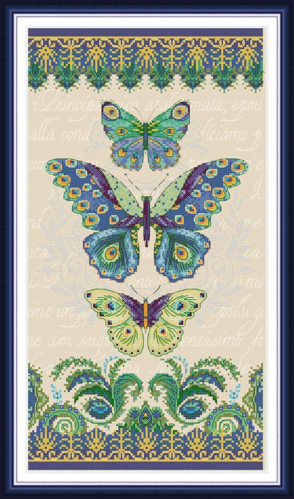CaptainCrafts Cross Stitch Kits Stamped Cross Stitch Embroidery Kits Needlework Crafts Embroidery Kits for Adults Beginners (Stamped 11CT, Three Butterflies)