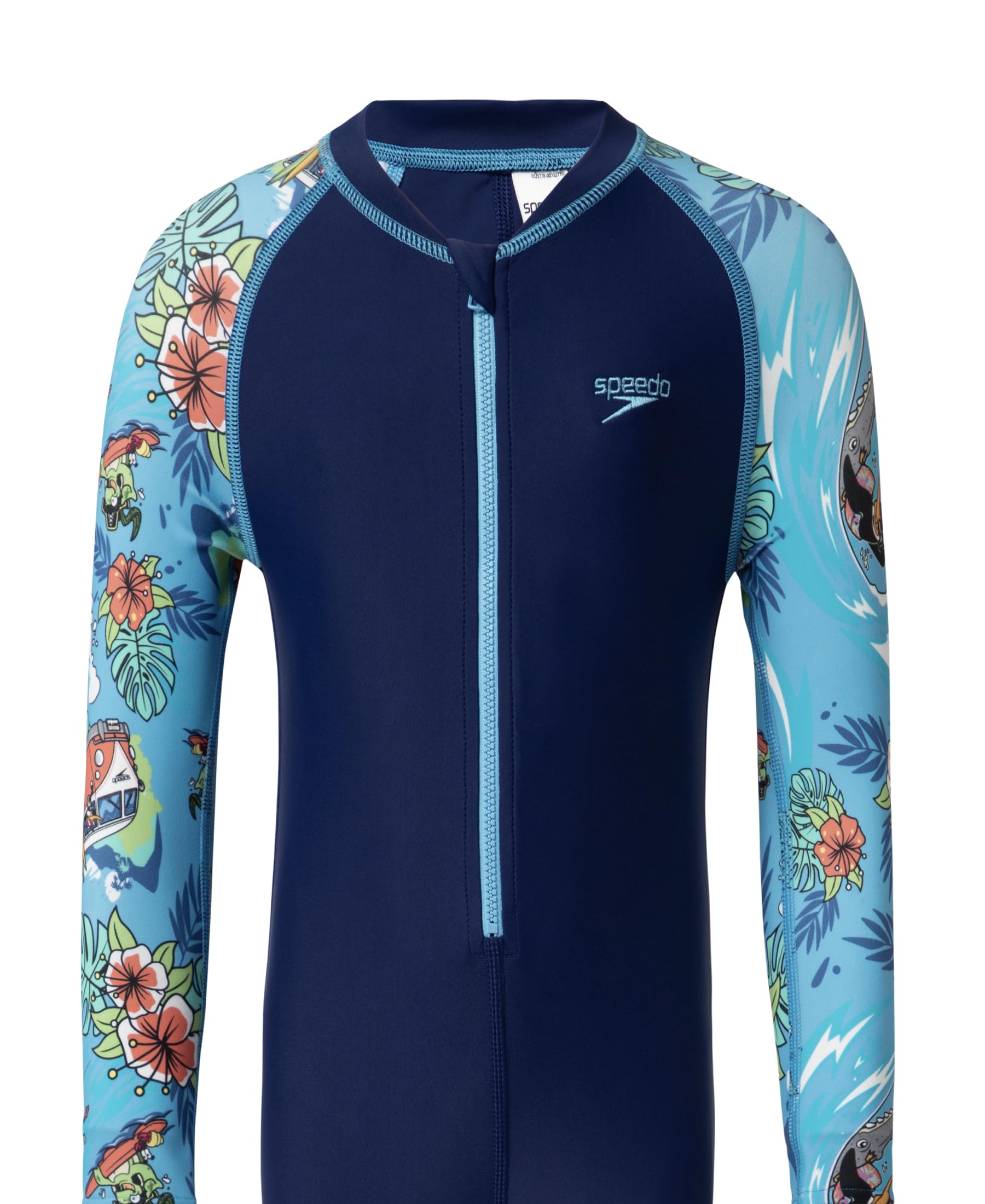 Speedo Boys Endurance10 Sleeve Print All in One Suit - Harmony, Picton Blue & Bright White 3