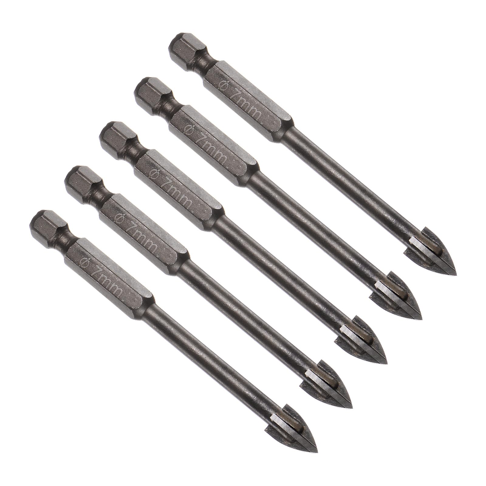 CoCud Titanium Masonry Drill Bit, 7mm Cutting Dia 78mm Length 1/4" Hex Shank Carbide Cross Tip Concrete Drill Bits Yellow - (Applications: for Wood Glass Brick Cement), 5-Pieces