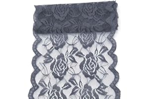 MSCFTFB 11 Yards Width 6inch Rose Embroidered Lace Ribbon Stretch Lace Trim Fabric for DIY Sewing Crafts Garment Embellishments Burlap Party Table Decorations (Dark Grey)