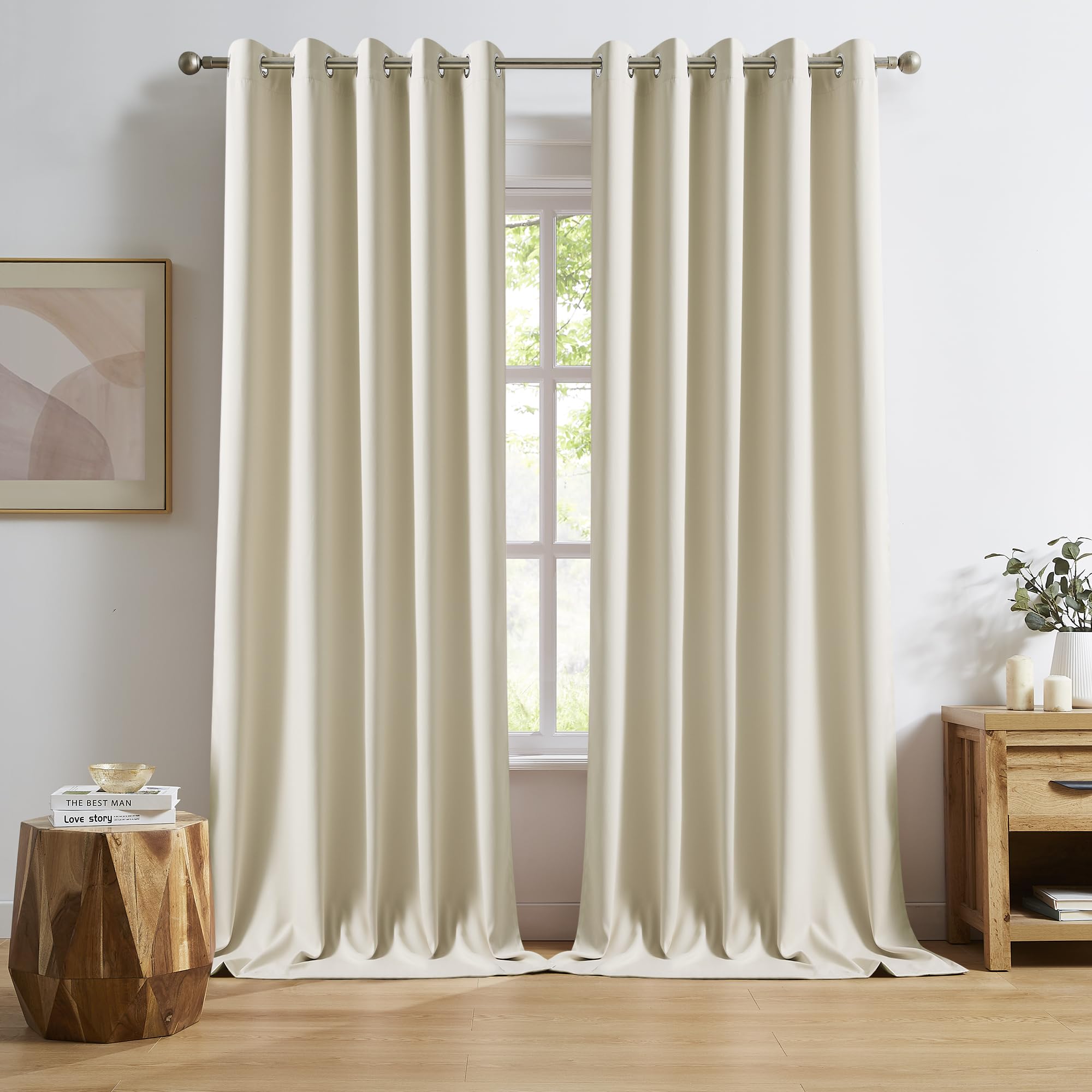 Photo 1 of DUALIFE Cream Beige Curtains 108 Inch Length Blackout Window Drapes for Bedroom Thermal Insulated Room Darkening Curtains for Living Room,Grommet Top (60 x 108 Inches Long Buttercream, 2 Panels)