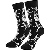 Bibalabili Halloween Gifts for Women Men, Spooky Fuzzy Long Socks, Horror Pumpkin Skeleton Crew Cotton Socks