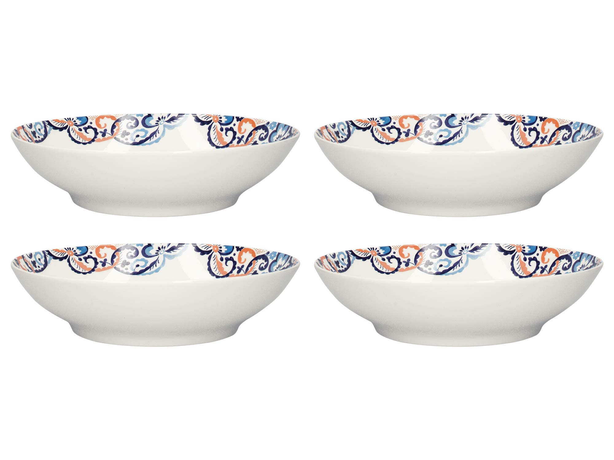 V&A Rococo Silk Pasta Bowls / Dessert Dishes with Printed Design, Fine China, White, 22 cm, Set of 4