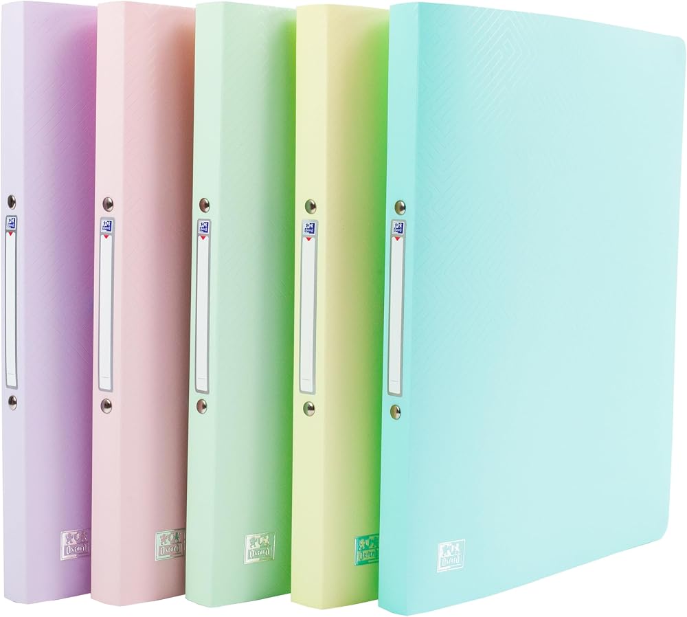 Oxford A4 Pastel Ring Binders Pack 5 Lightweight Flexible 20mm Spine