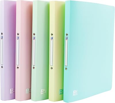 Oxford A4 Pastel Ring Binders Pack 5 Lightweight Flexible 20mm Spine