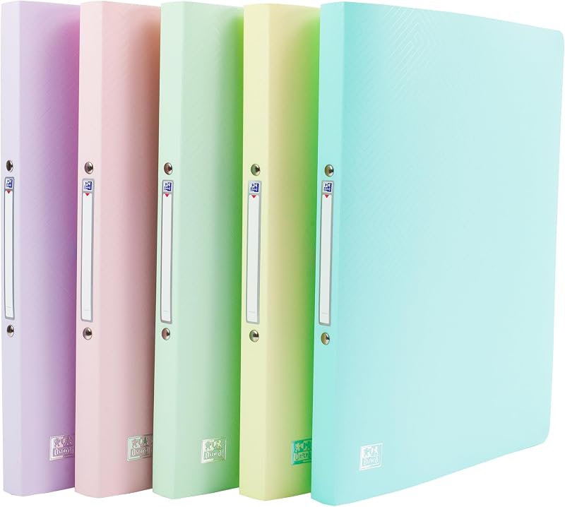 Oxford A4 Pastel Ring Binders Pack 5 Lightweight Flexible 20mm Spine