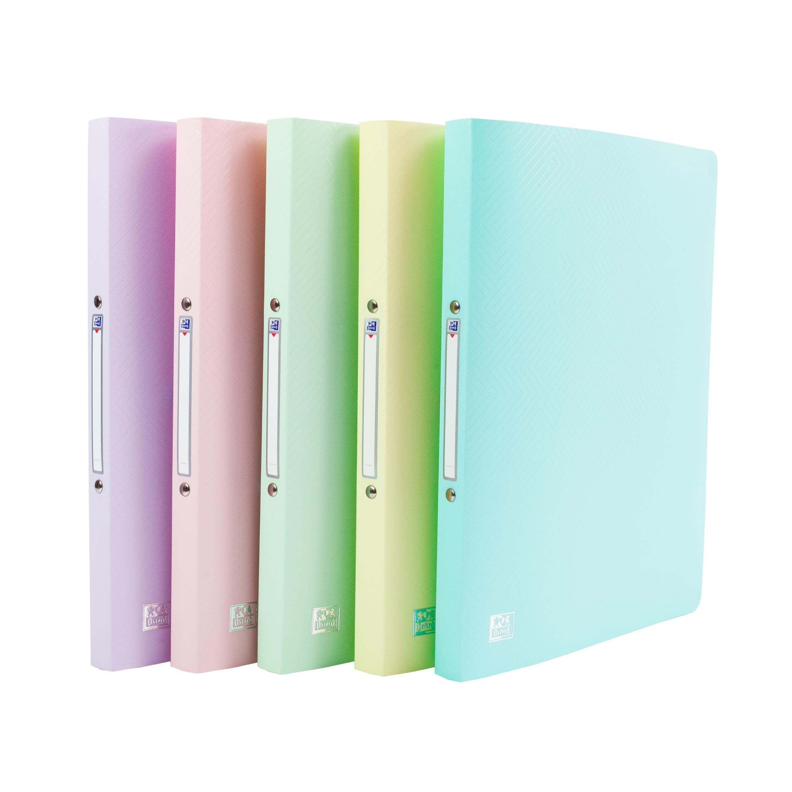 Oxford A4 Pastel Ring Binders, 5 Pack of Lightweight & Flexible Plastic Folders for Students, Purple, Pink, Green, Yellow and Blue