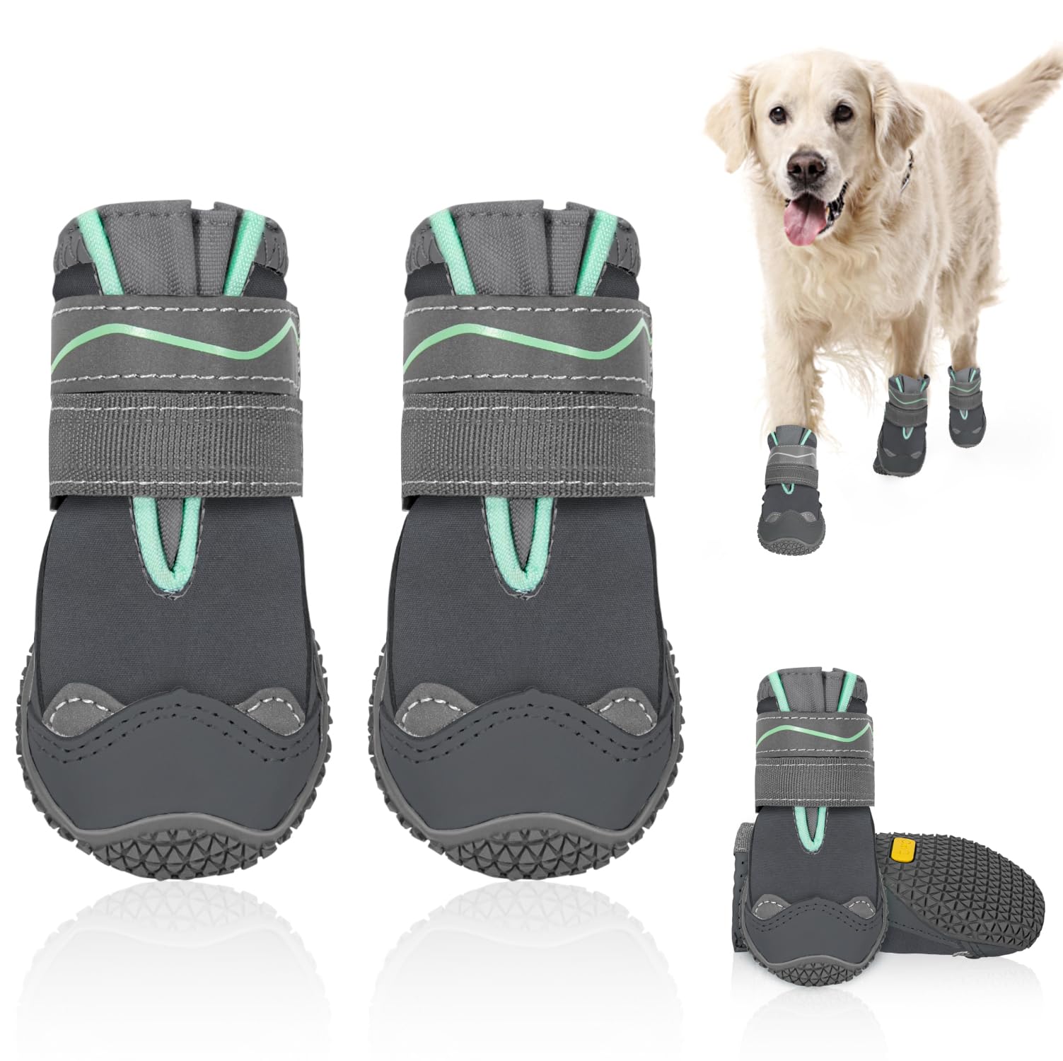 Photo 1 of SlowTon Dog Shoes for Large Small Medium Dogs - Waterproof Dog Boots for Summer Hot Pavement, Paw Protector for Outdoor Walking Winter Snow, Anti-Slip Rubber Dog Booties for Hardwood Floor (GY, 4)