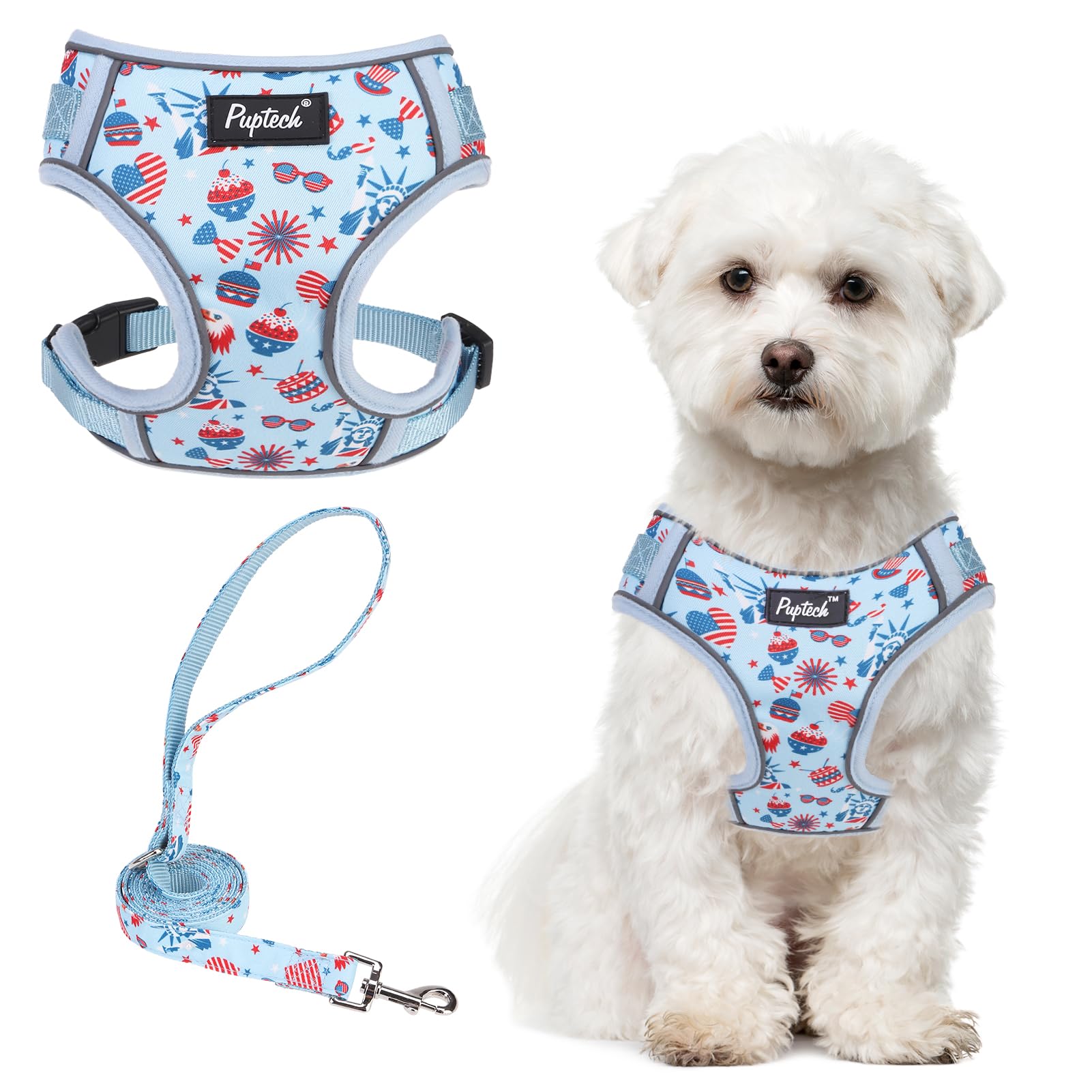 Photo 1 of PUPTECK Small Dog Harness and Leash Set, No Pull Adjustable Puppy Cat Harness, Reflective Soft Mesh Pet Vest Small Sized
