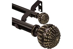 YCOLNAEFLLR Double Curtain Rod 66 to 120 inches, 1 inch Diameter Heavy-Duty Adjustable Double Curtain Rod set with Decorative Finials and Sturdy Bracket-for Bedroom & Living room-Easy to Install,Bronze