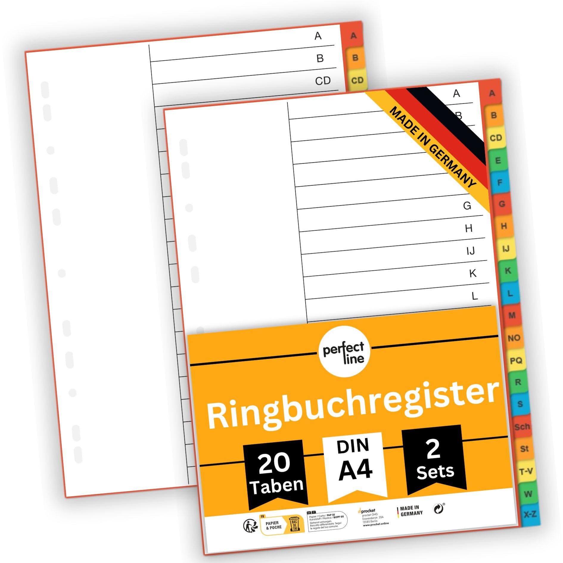 perfect line alphabetic File dividers A4, A-Z Folder dividers for Lever Arch Files, 20-Piece, Set of 2, Cardboard, Made in Germany, Blue Angel Certified