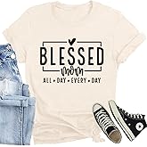 CQF Women Mom Shirt Blessed Mom All Day Every Day Letter Print T-Shirt Best Mama Tee Tops