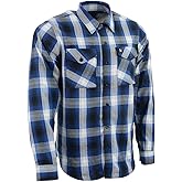 Milwaukee Leather MNG11635 Men's Flannel Plaid Blue and White Long Sleeve Cotton Button Down Shirt