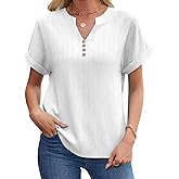 Quatrefox Womens Summer Tops Trendy 2025 Short Sleeve Shirts V Neck Blouse Textured Beach Vacation Clothes