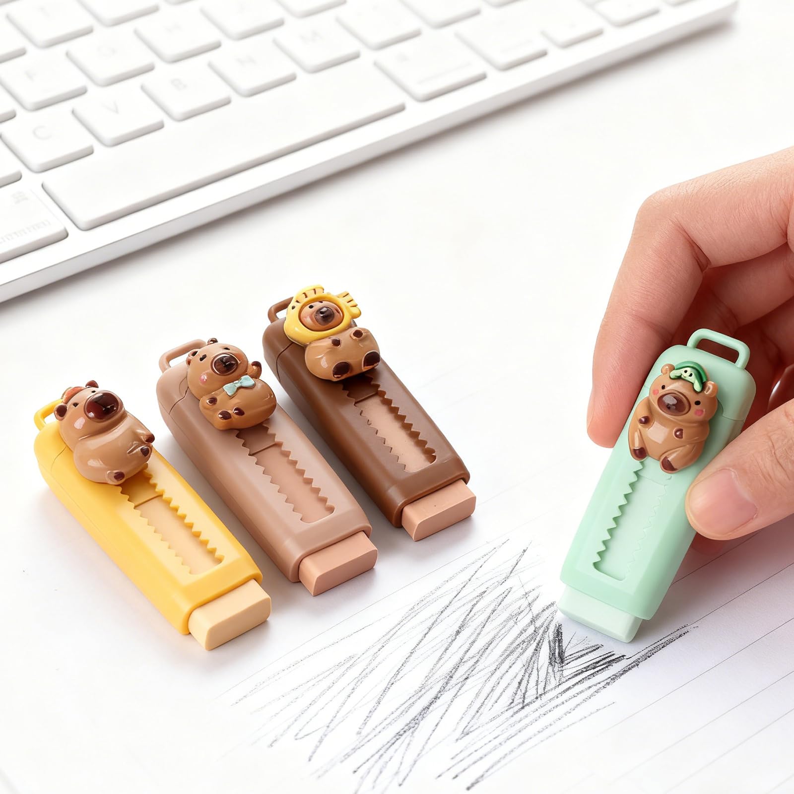 4 Pcs Capybara Rubbers Erasers - Retractable Eraser, Cute Capybara Stationery, Push-Pull Animal Rubber Erasers for Kids Students Capybara Lovers Home School Office