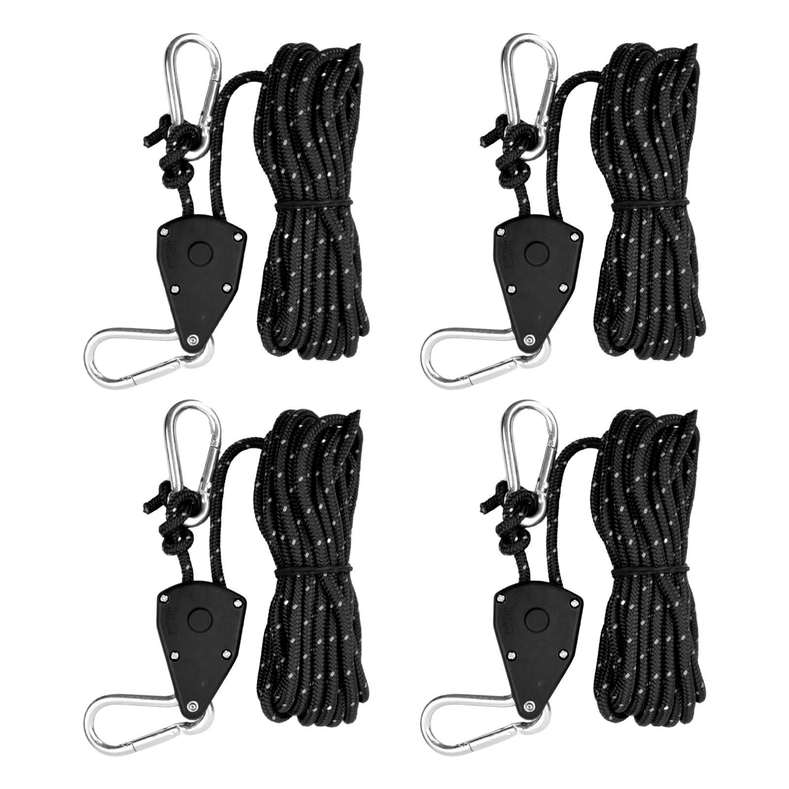 4PCS Reflective Tent Guy Ropes, 4mm Tent Camping Cord with Pulley, 5M Heavy Duty Guide Rope with Aluminum Adjuster, Tent Guy Ropes Lines for Awning Outdoor Tent Tarp Gazebo Hiking Picnics (Black)