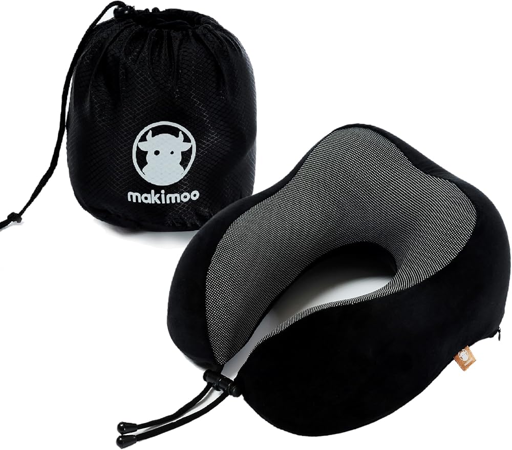 Makimoo Memory Foam Travel Pillow Neck Support 360 Comfort Black