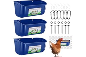 JNYLYFC Chicken Feeder Waterer, 3 Pack Duck Feeder Supplies, Hanging Fence Feed Trough with Clips for Goat, Sheeple, Piglet, Gooses, Turkeys, Dog Livestock Poultry, Blue