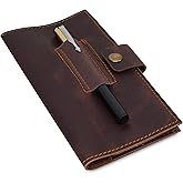 TheAntiq Leather Checkbook Cover with Pen Loop, Full Grain Check Book Holder Wallet for Personal & Duplicate Checks, Slim Money Organizer for Men & Women – Brown