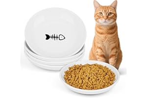 TURFSON Ceramic Cat Food Bowls - 4 Pack Shallow Plates for Wet Food, Whisker-Friendly Feeding Dish with Non-Slip Silicone Base, Microwave & Dishwasher Safe for Indoor Cats & Kittens
