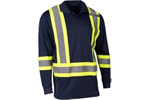 FORCEFIELD Hi-Vis Reflective Long Sleeve Safety Polo Shirt, Breathable Polyester Birdseye Knit with Chest Pocket