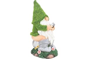 Ovewios Garden Gnome Statues - Resin Gnome Figurine Sitting on Solar Crackle Glass Globe Lights, Funny Garden Gnome Ornament for Patio Yard Lawn Porch Outdoor Decor