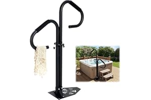 YEEJINHONG Two Way Hot Tub Handrail - 38-62" Adjustable Height with 360° Rotating Dual Handle, Slip-in Base | Rust-Proof Carbon Steel Grab Rail for Safe Entry Exit Spas