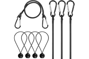 DIGANK Bungee Cords with Hooks – 4 Pack 24" Heavy Duty Bungee Straps with Carabiner + 4 Ball Bungee Cords 8", for Kayak, Paddle Board, Truck, Camping, Garage,Camping Accessories – Max Load 78 lbs