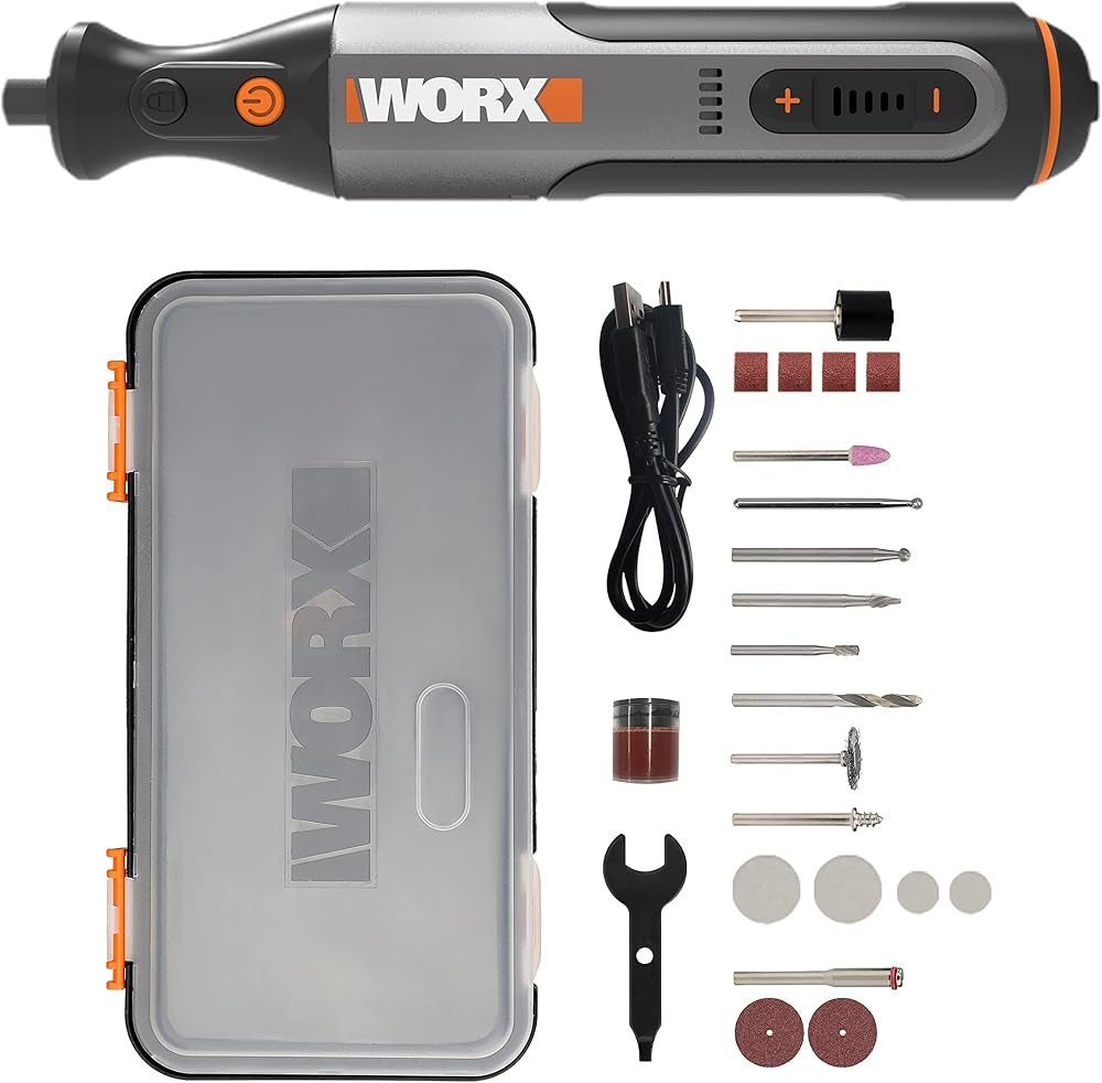Worx 8V Cordless Rotary Tool WX106 USB Charging Variable Speed 3.2mm Collet 23pc