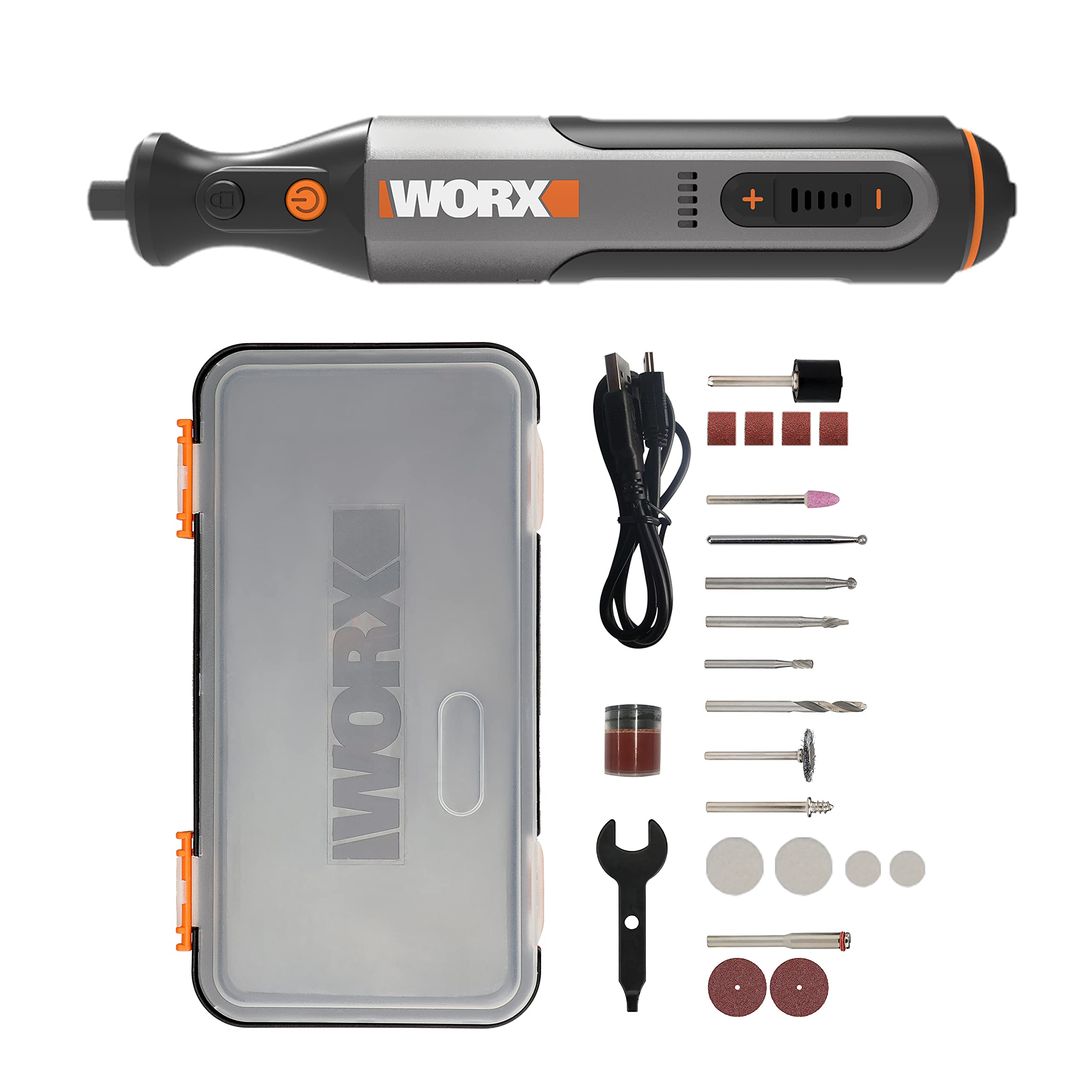 Worx 8V Cordless Rotary Tool WX106, USB Charging, 3.2mm Collet Size, Variable Speed Control, Lightweight and Compact Design, 23pcs Accessories