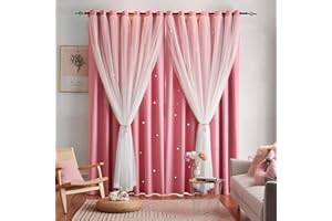 Azurehop Double Layer Star Rainbow Curtains, Kids Nursery Blackout Princess Curtains, Grommet Top Curtains 72 Inches Long 1 P