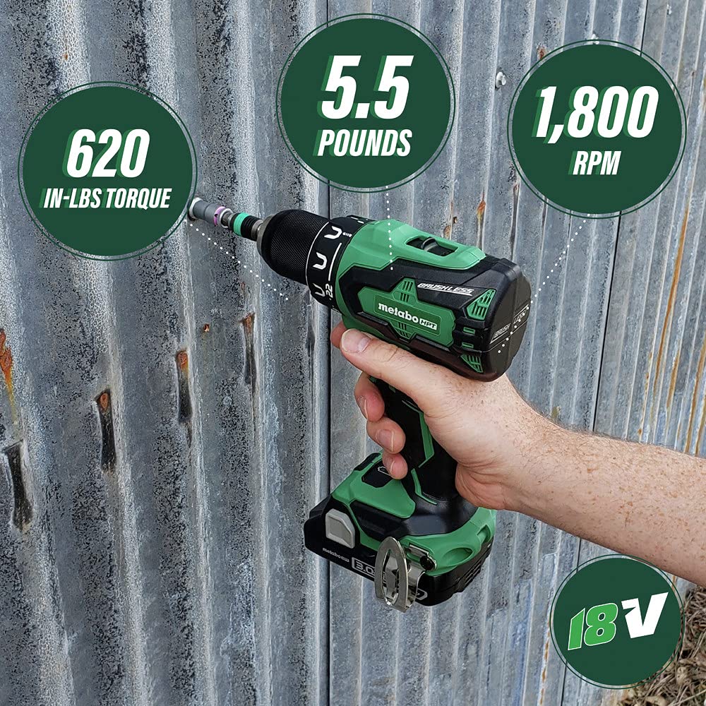 Metabo HPT 18V Cordless Brushless Driver Drill | Tool Only - No Battery | Built-in LED Light, 1/2-Inch Keyless All-Metal Chuck, Lifetime Tool Warranty | DS18DBFL2Q4