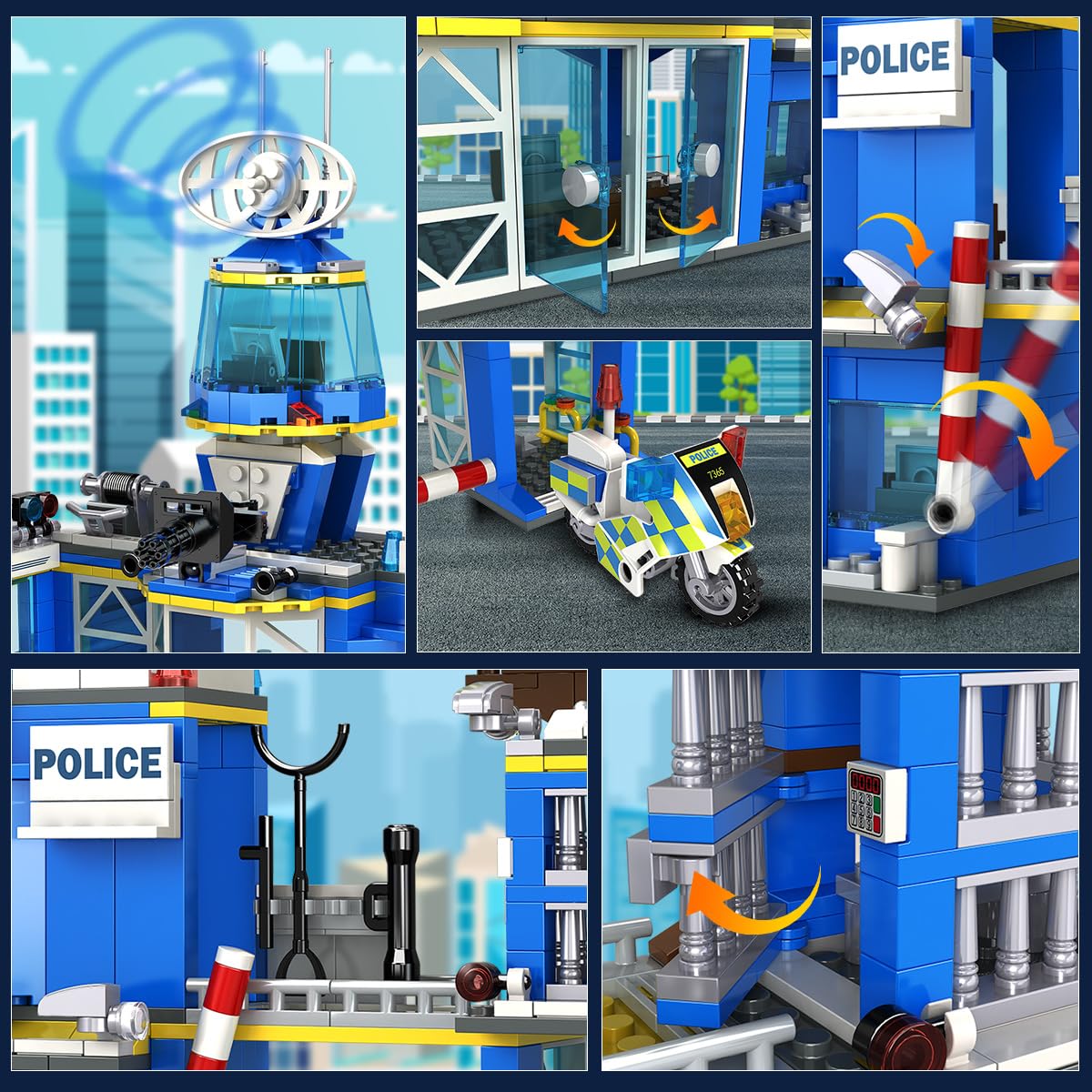 HOGOKIDS Polizeistation Bausatz – City-Polizei Baustein-Spielzeug für Jungen mit Hubschrauber, Motorrad, Auto Pädagogisches Konstruktionsspielzeug Kreativ-Geschenk für Kinder Jungen ab 6-10+ Jahren 4