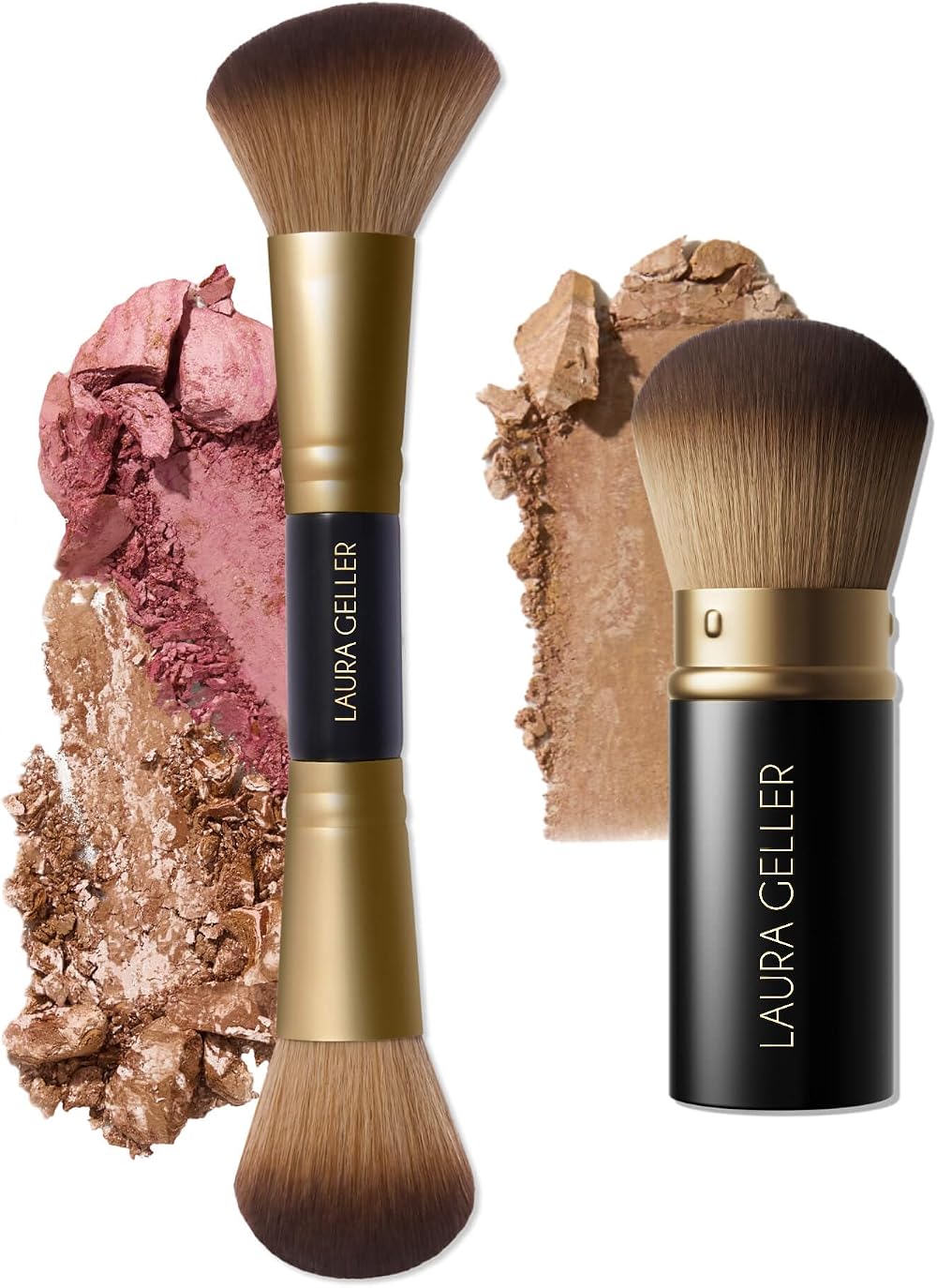 Laura Geller New York Face It All 2pc Makeup Brush Set Retractable Kabuki