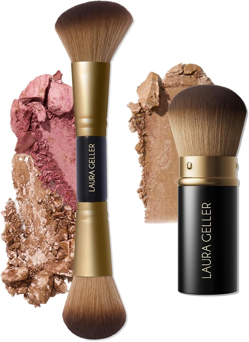 Laura Geller New York Face It All 2pc Makeup Brush Set Retractable Kabuki