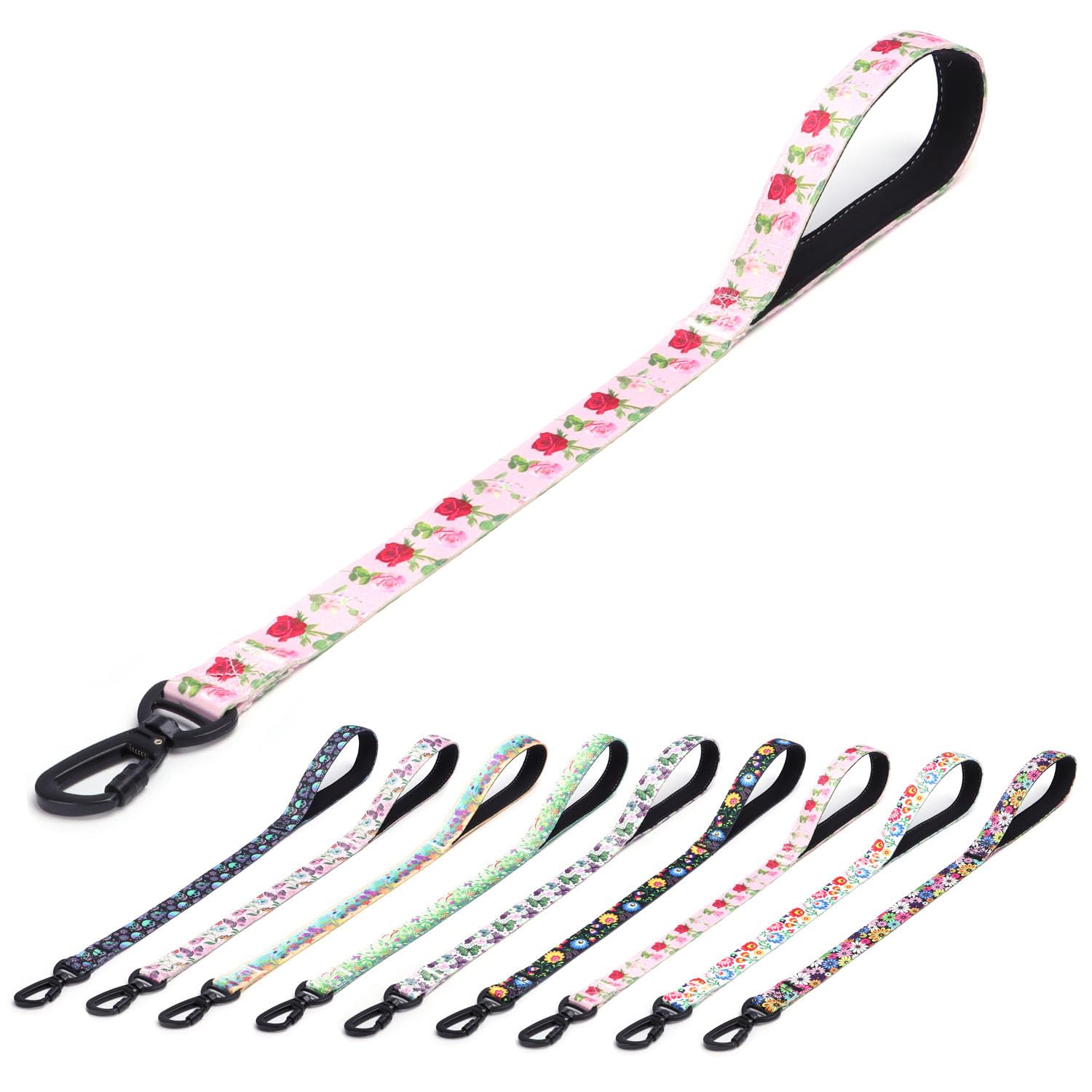 haoyueer Dog Leash, Short Traffic Leash for Dogs, Heavy Duty Floral Pattern Female Safety Nylon Training Dog Leash for Medium & Large Dogs (Roses, 23 inch)