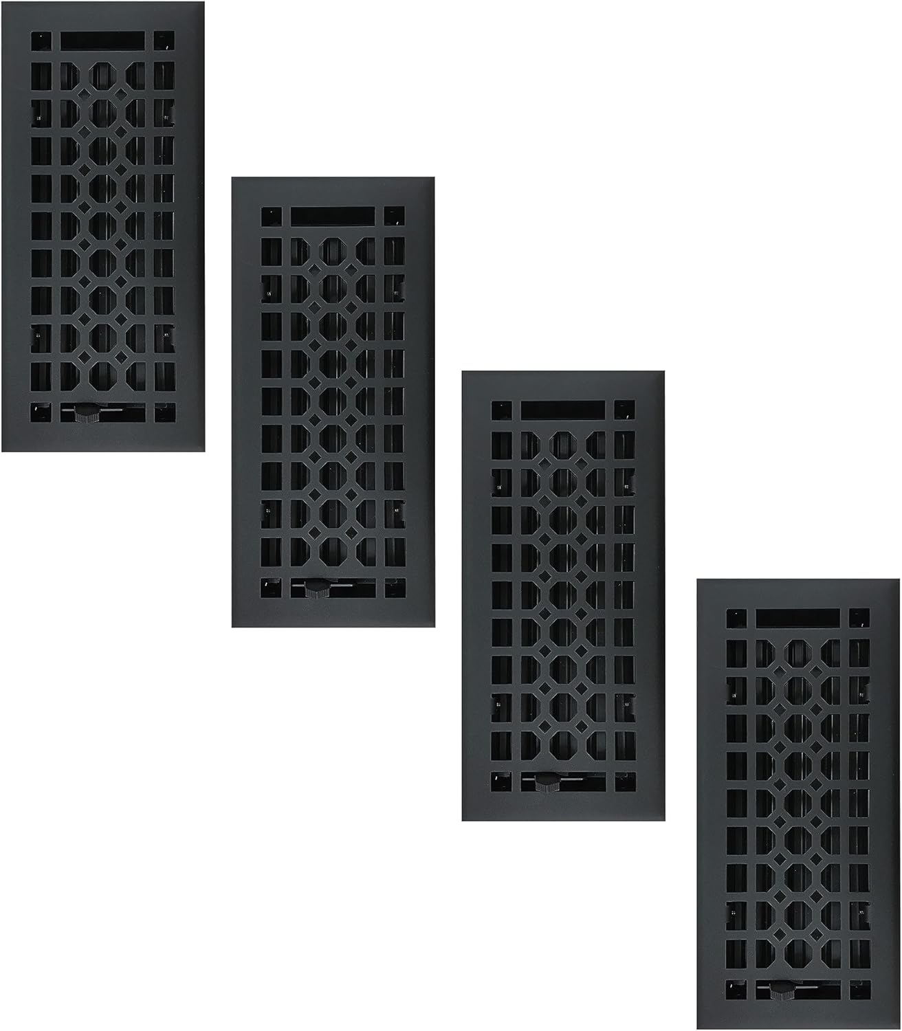 Registers, Grilles & Vents - Empire Register Co, Vent Cover - 4x10 inch, Pack of 4, Honeycomb Design, Textured Black Finish, Heavy Duty Floor Vent Covers, Metal Damper Attached. Vent Covers for Home Floor only.