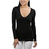 ToBeInStyle Women's Classic V Neck Long Sleeve Tee - Black - M
