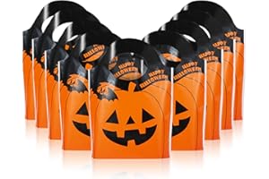 ZeeDix 50 Pcs Halloween Candy Bags for Trick or Treat, Halloween Party Bags for Lollipop Candy Cake Pop Chocolate Cookie Wrapping Buffet-Orange Tote Jack-O-Lantern Pumpkin Thickness OPP Plastic Bags